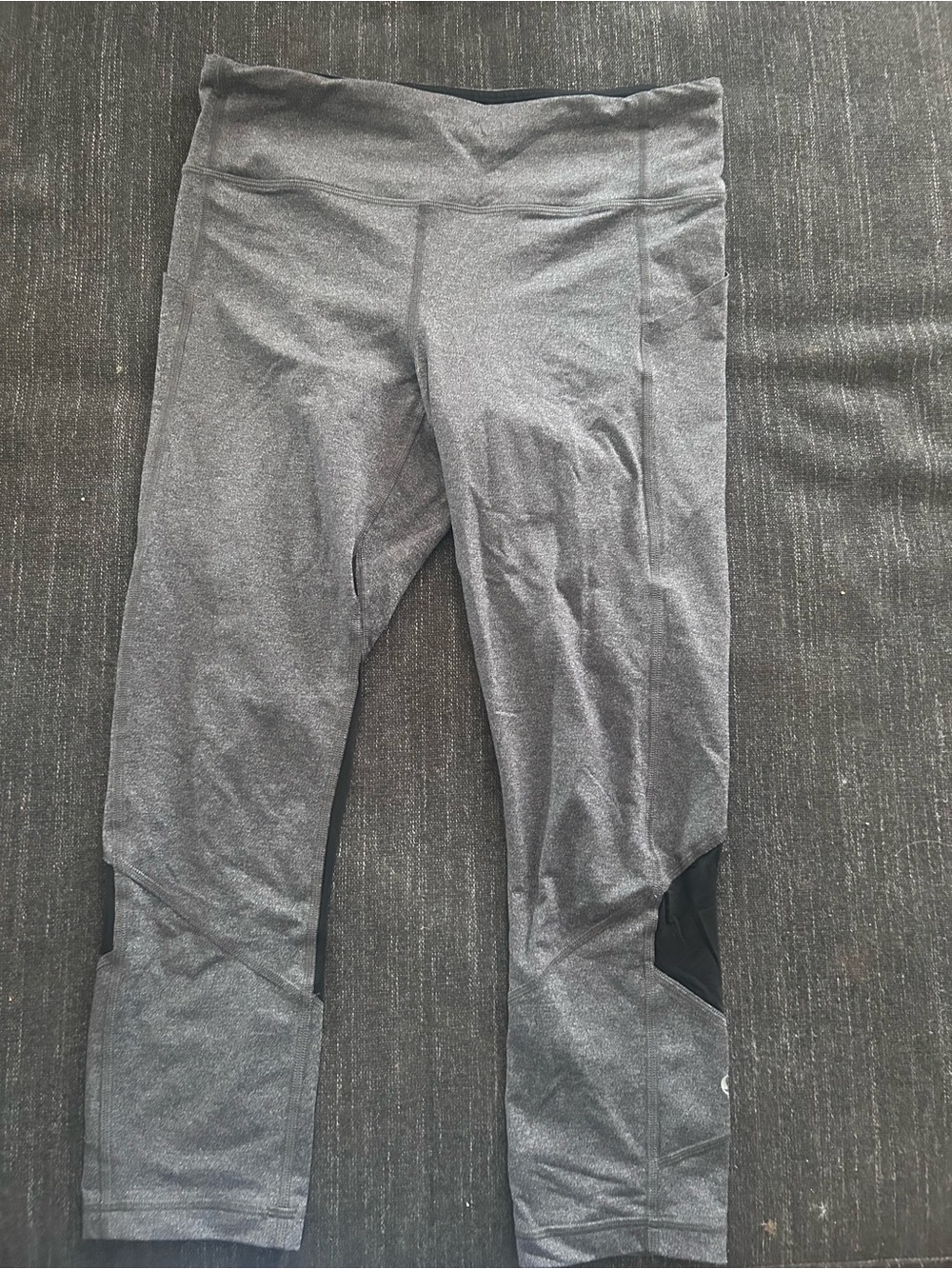 lululemon athletica Gray Capri Leggings with Black Mesh Details